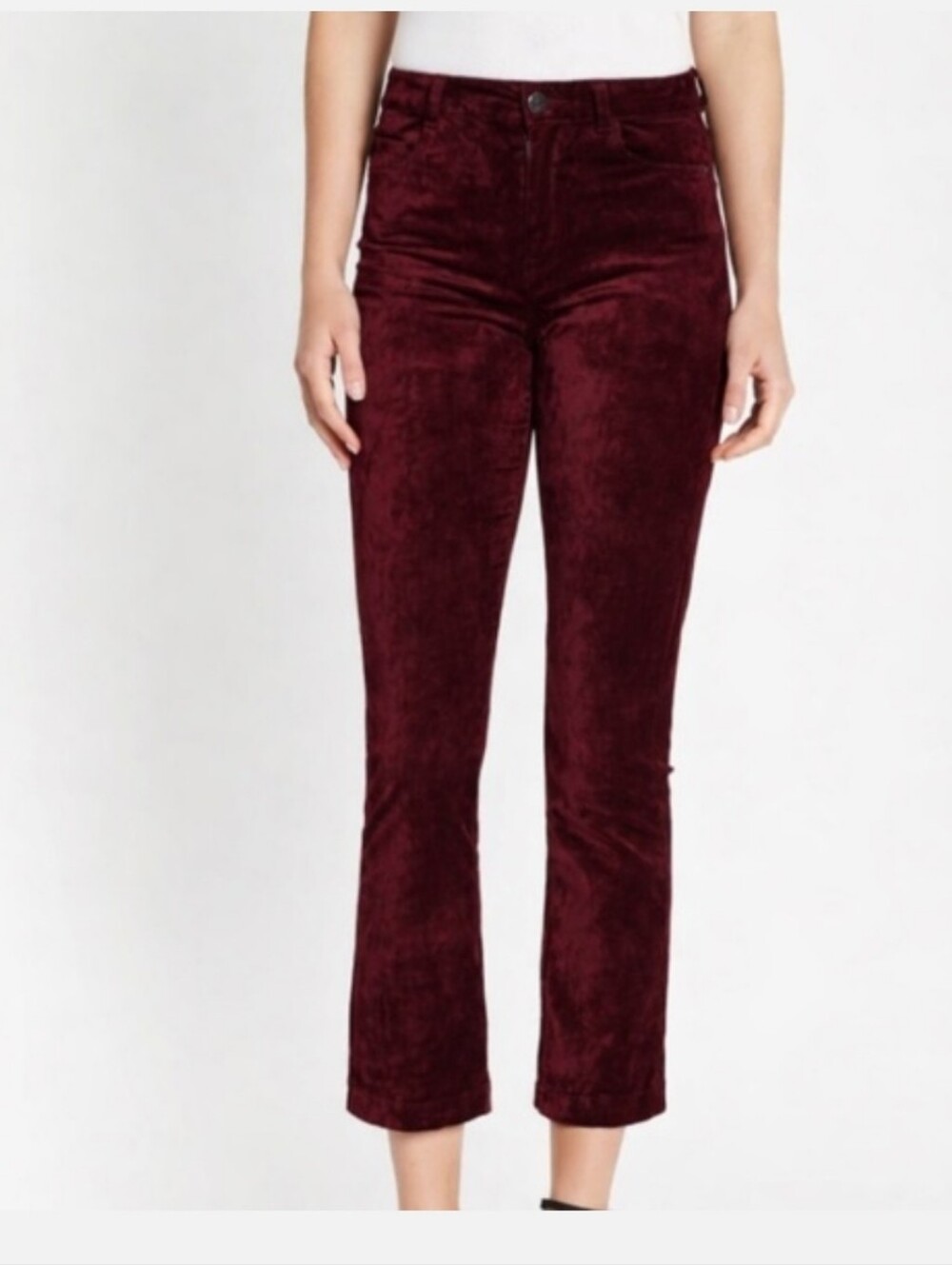 Paige Colette Crop Dlare Velvet Pants in Deep Burgundy